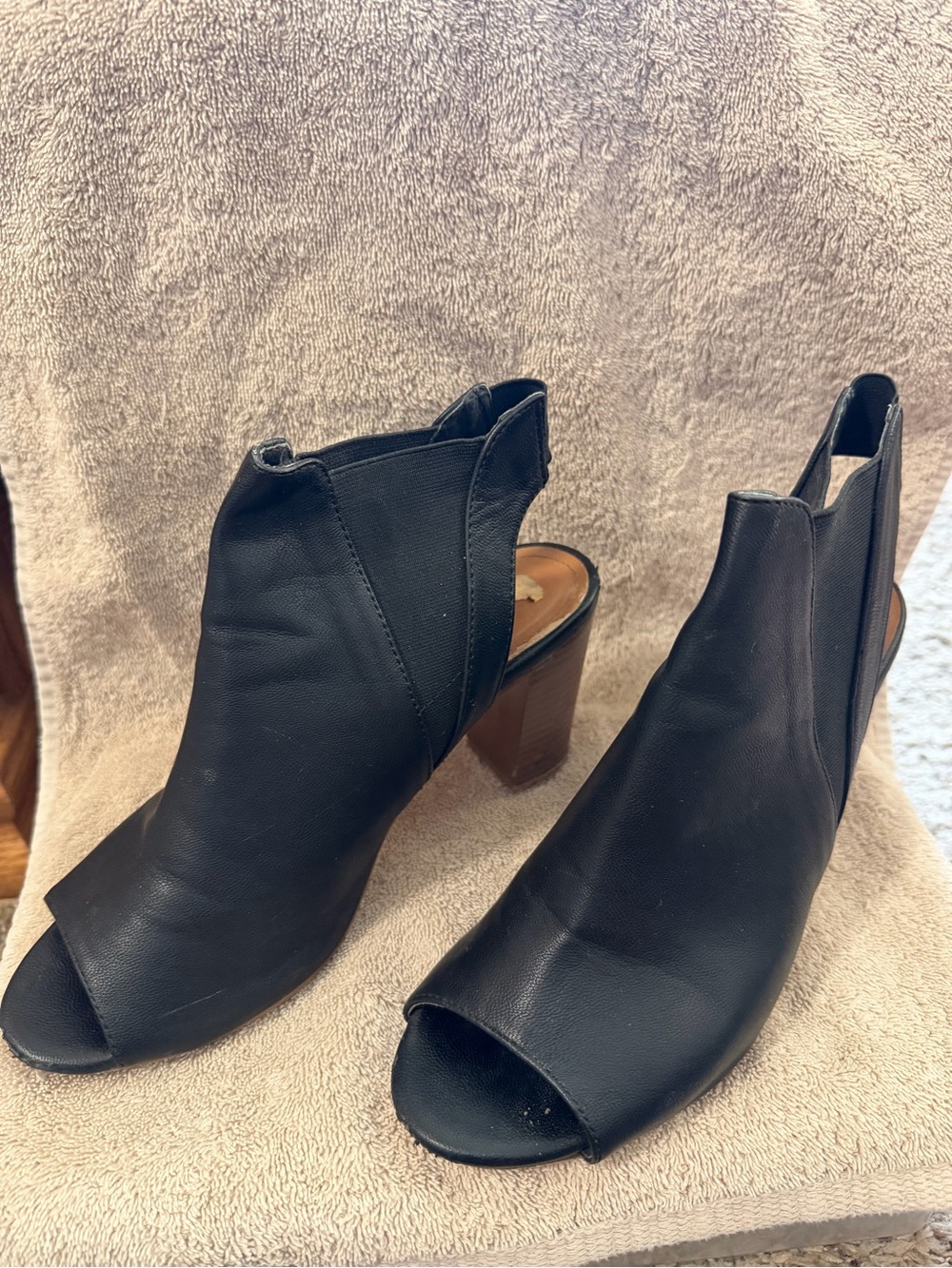 Black Open-Toe Block Heel Booties